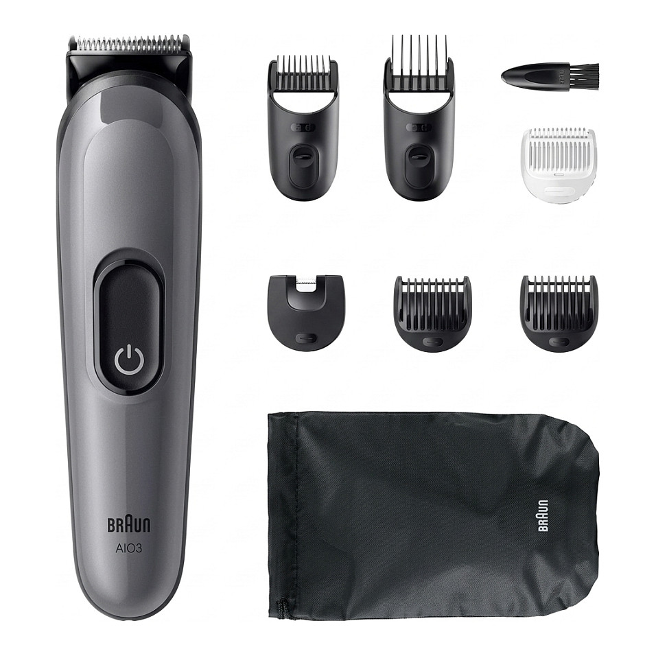 Makinë e rrojës Braun All-in-One Trimmer Series 3 AIO3540 / 8-in-1 / Ultra Sharp / 0.5–21mm / 14 Pozicione / 50 Min – Gri
