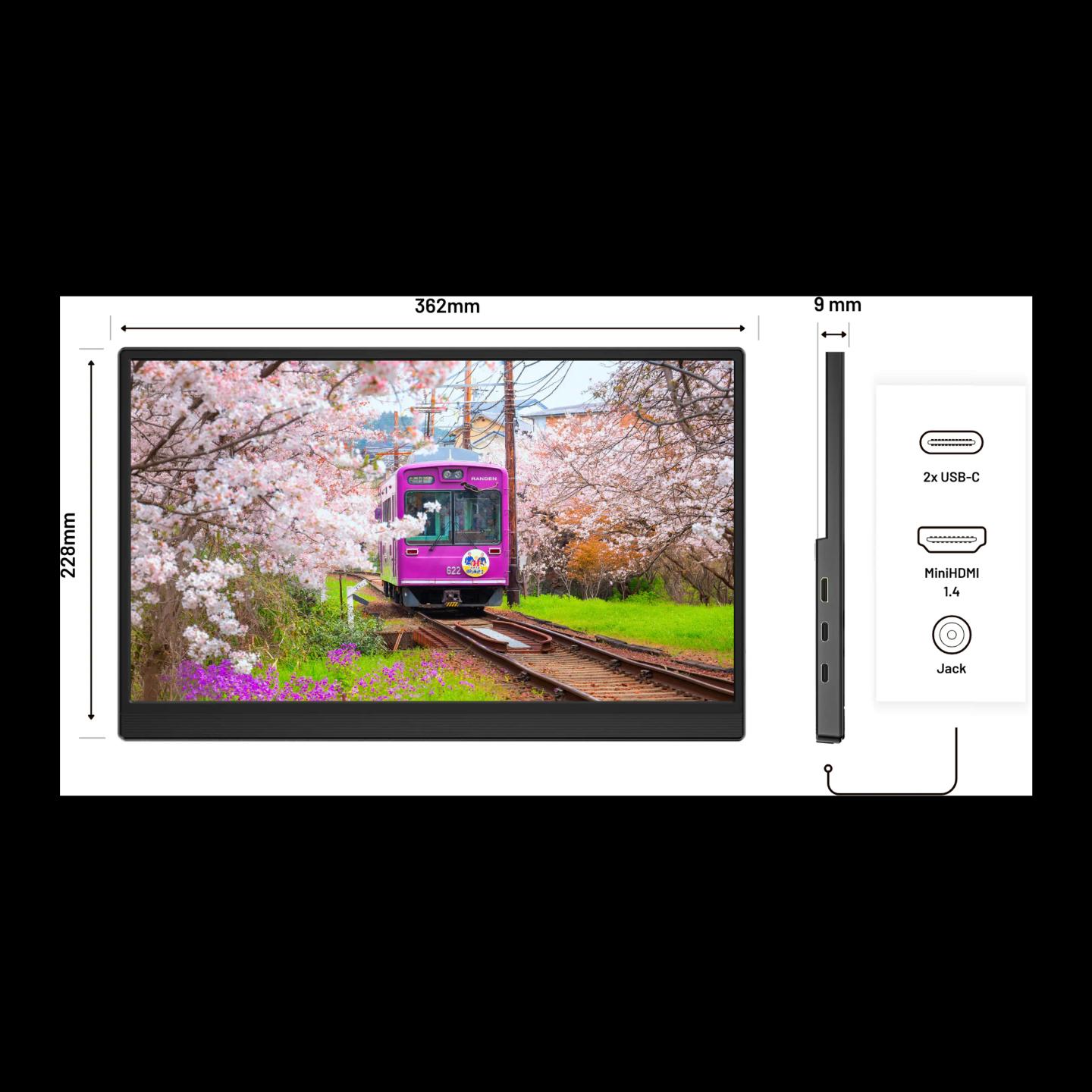 Monitor Portativ Touch JAPANNEXT JN-MD-I156F-T-LE / 15.6" / Full HD IPS / 60Hz / 30ms / USB-C+Mini HDMI - Zezë - 2