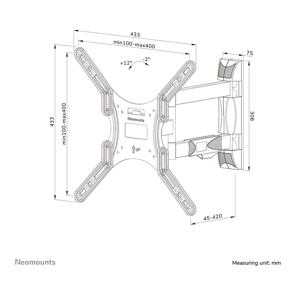 Mbajtëse për TV Neomounts WL40-550BL14 – Movable Wall Mount for 32–55" Flat Screens, Black - 17