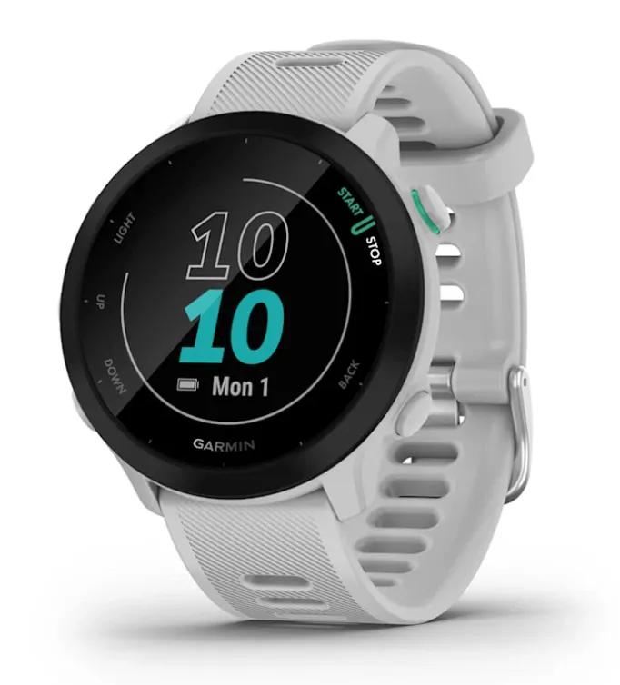 Orë e mençur Garmin Forerunner 55, 42mm, GPS, 1.04" MIP, 208x208, 5 ATM, Deri 14 Ditë - Bardhë