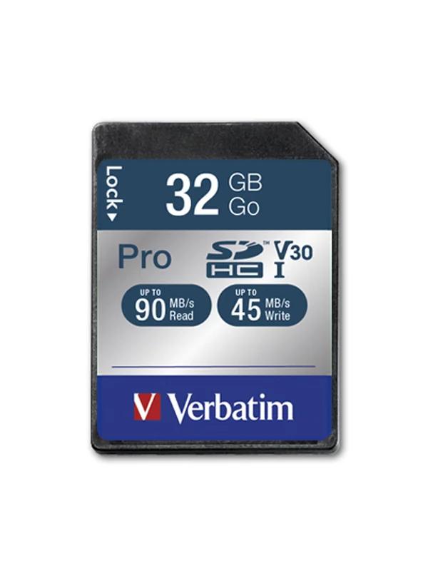 Kartë Memorie SDHC Verbatim Pro, 32GB, UHS-I U3, Class 10, Lexim 90 MB/s, Shkrim 45 MB/s - Zezë/Argjend/Blu