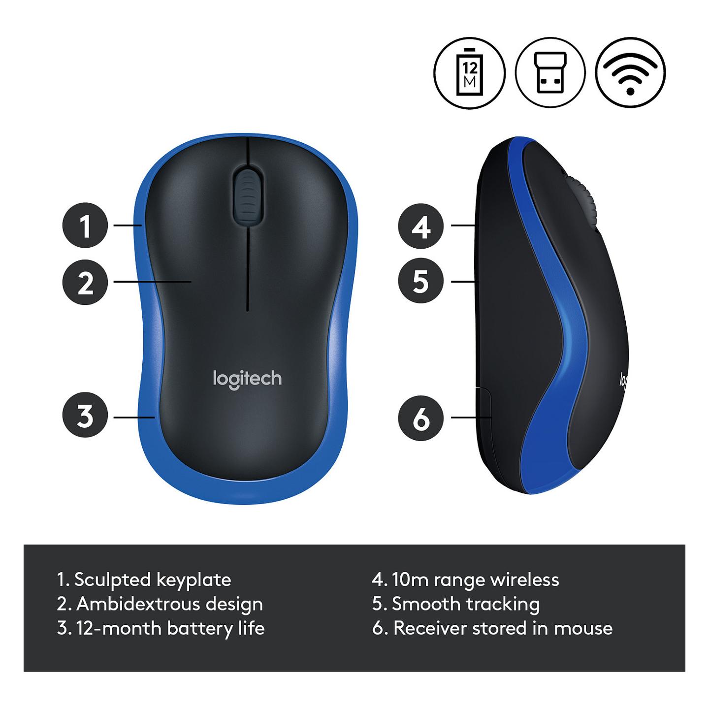 Maus pa kabllo Logitech M185 / Wireless 2.4GHz / Optik / 1000 DPI / 3 Butona / Nano USB Receiver - Blu/Zezë - 7