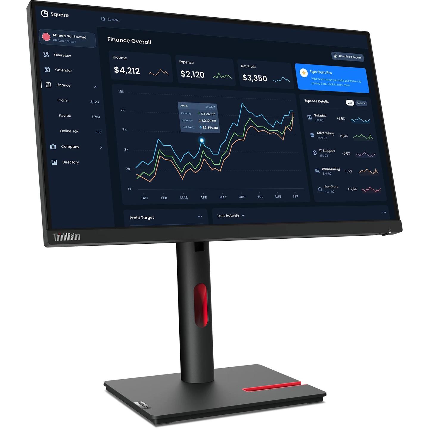 Monitor Lenovo ThinkVision T22i-30, 21.5", Full HD IPS, 60Hz, 4ms, HDMI+DP+VGA+USB - Zezë - 2