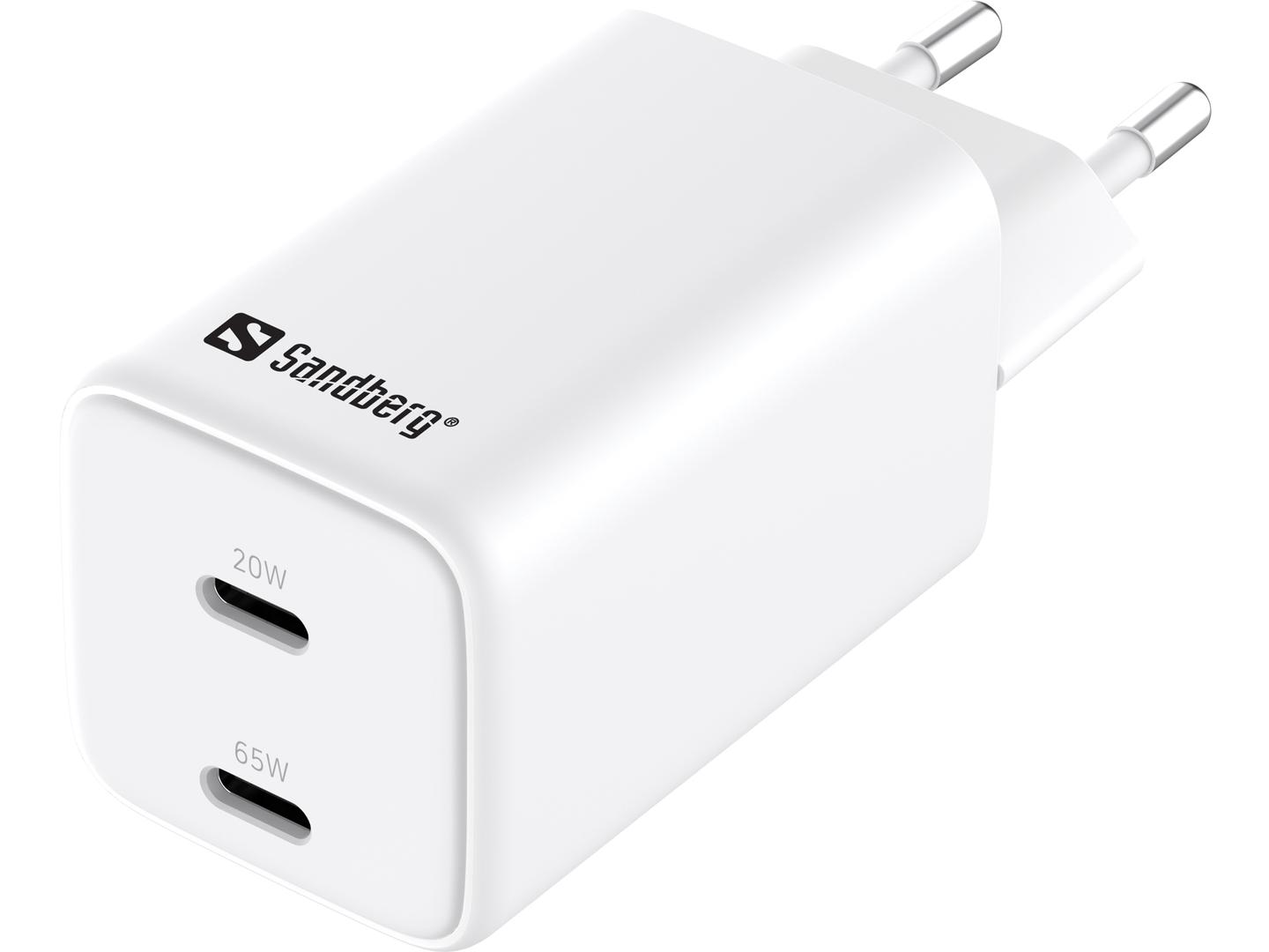 Adapter Telefoni Sandberg 441-56 / GaN III / 65W / 2x USB-C / PD + PPS - Bardhë