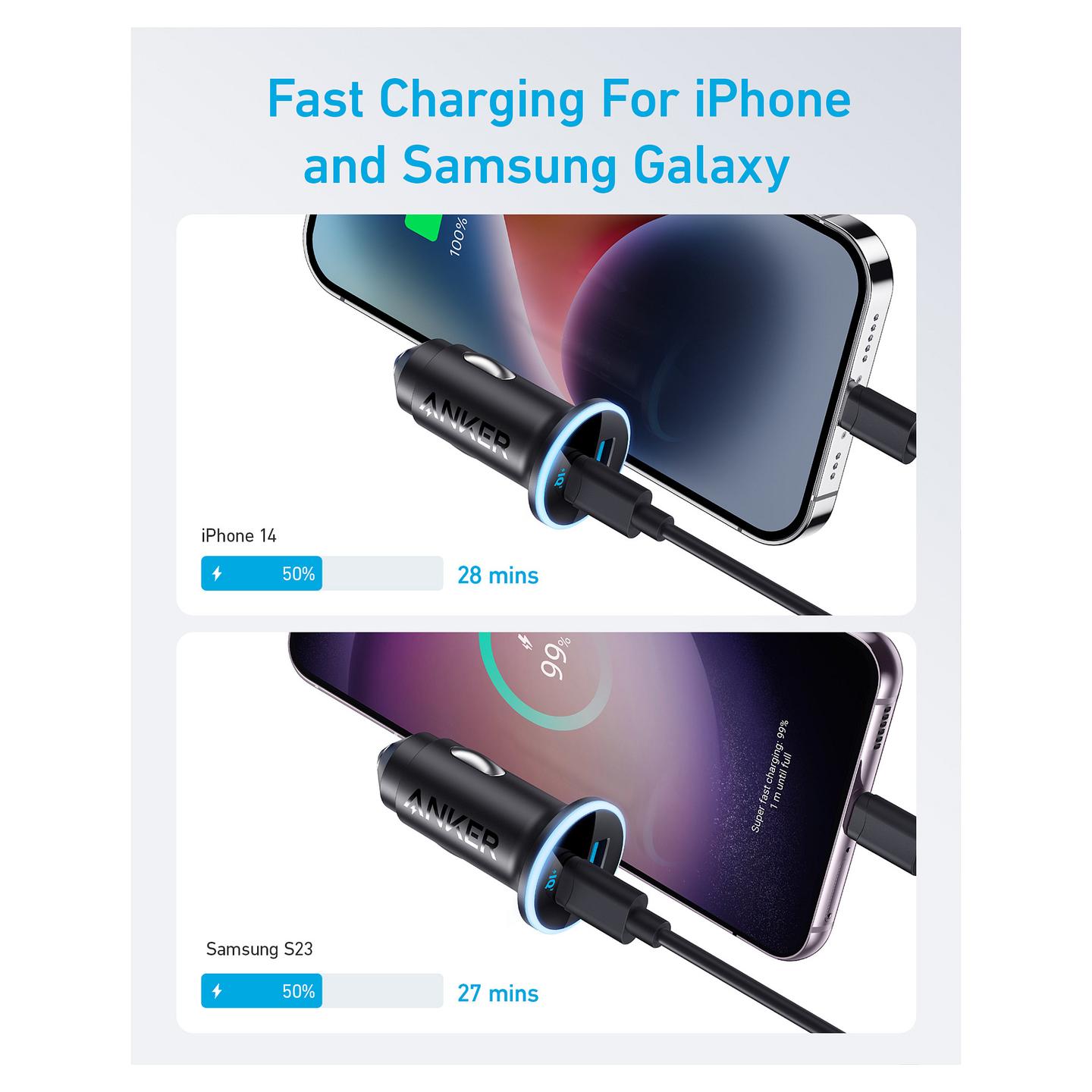 Adapter telefoni për veturë Anker 323, A2735G11, USB-C 30W, USB-A 22.5W, 52.5W - Zezë - 3