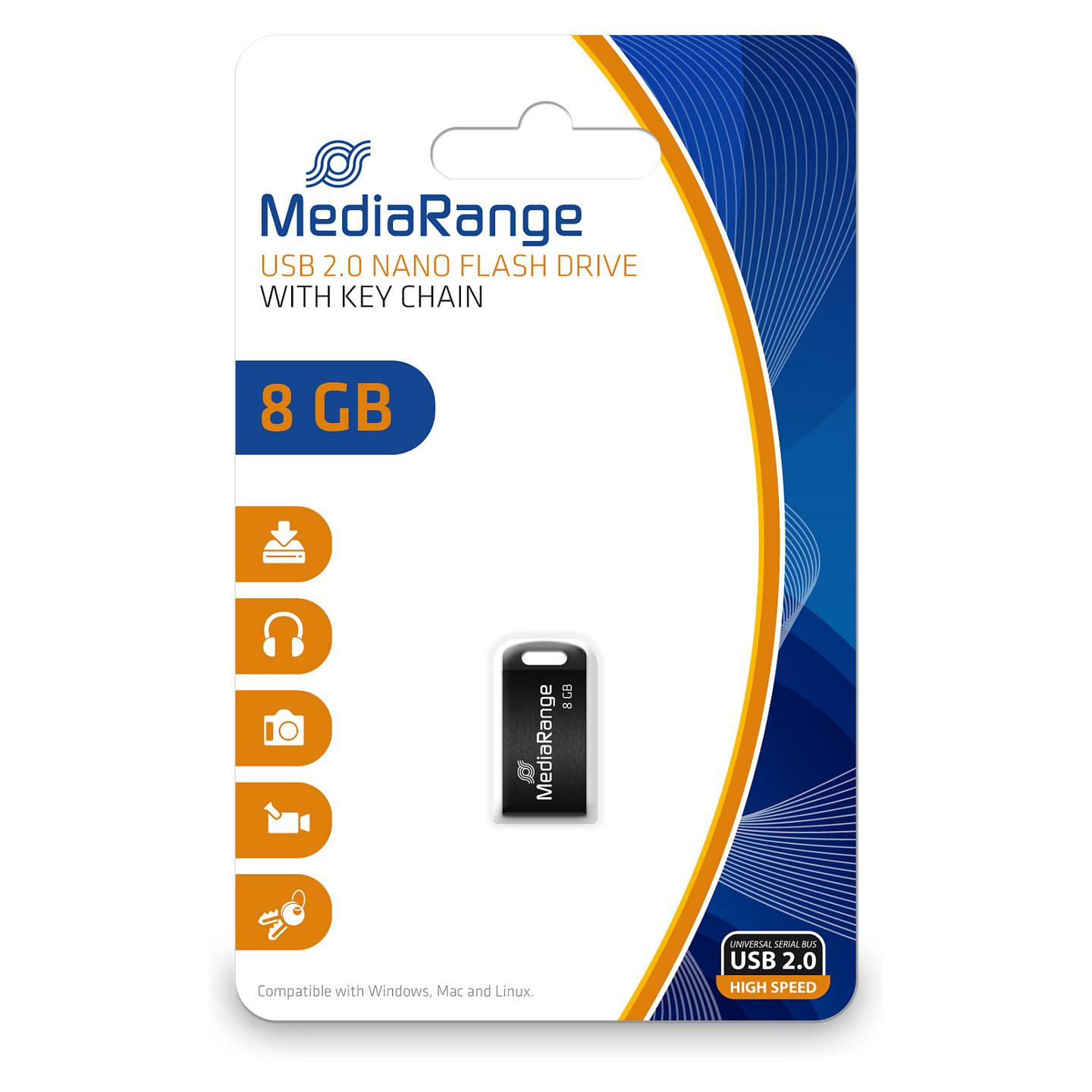 USB Flash Drive MediaRange MR920 / 8GB / USB 2.0 / Nano / Capless - Zezë