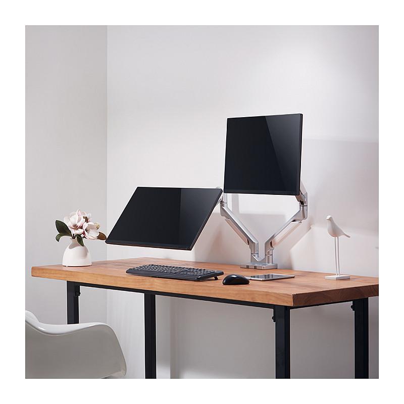 Mbajtëse për Monitor LogiLink BP0095 / 2 Monitorë / 17–32" / deri 9kg për Monitor / Gas Spring / VESA 75x75 & 100x100 / Rotacion 360° - Argjend - 6