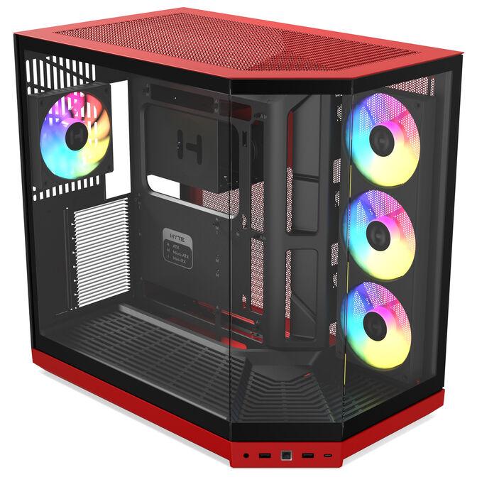 Kasë HYTE Y50 RGB, Midi Tower, E-ATX, ATX, Micro-ATX, Mini-ITX, 3x Xham Panoramik Tempered Glass, 4x Ventilatorë ARGB, USB-C - Kuqe - 2