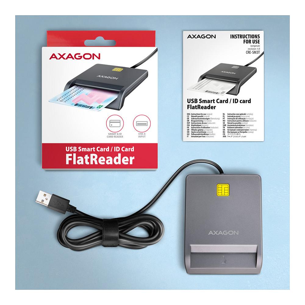 Lexues Kartelash AXAGON CRE-SM3T / Smart Card / USB 2.0 / Kabllo 1.3m - Zezë - 6