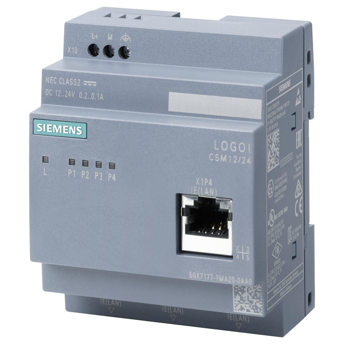 Switch Industrial Siemens LOGO! CSM12/24, 4x Fast Ethernet RJ45, 10/100Mbps, 12/24V DC, Montim DIN-Rail - Hiri