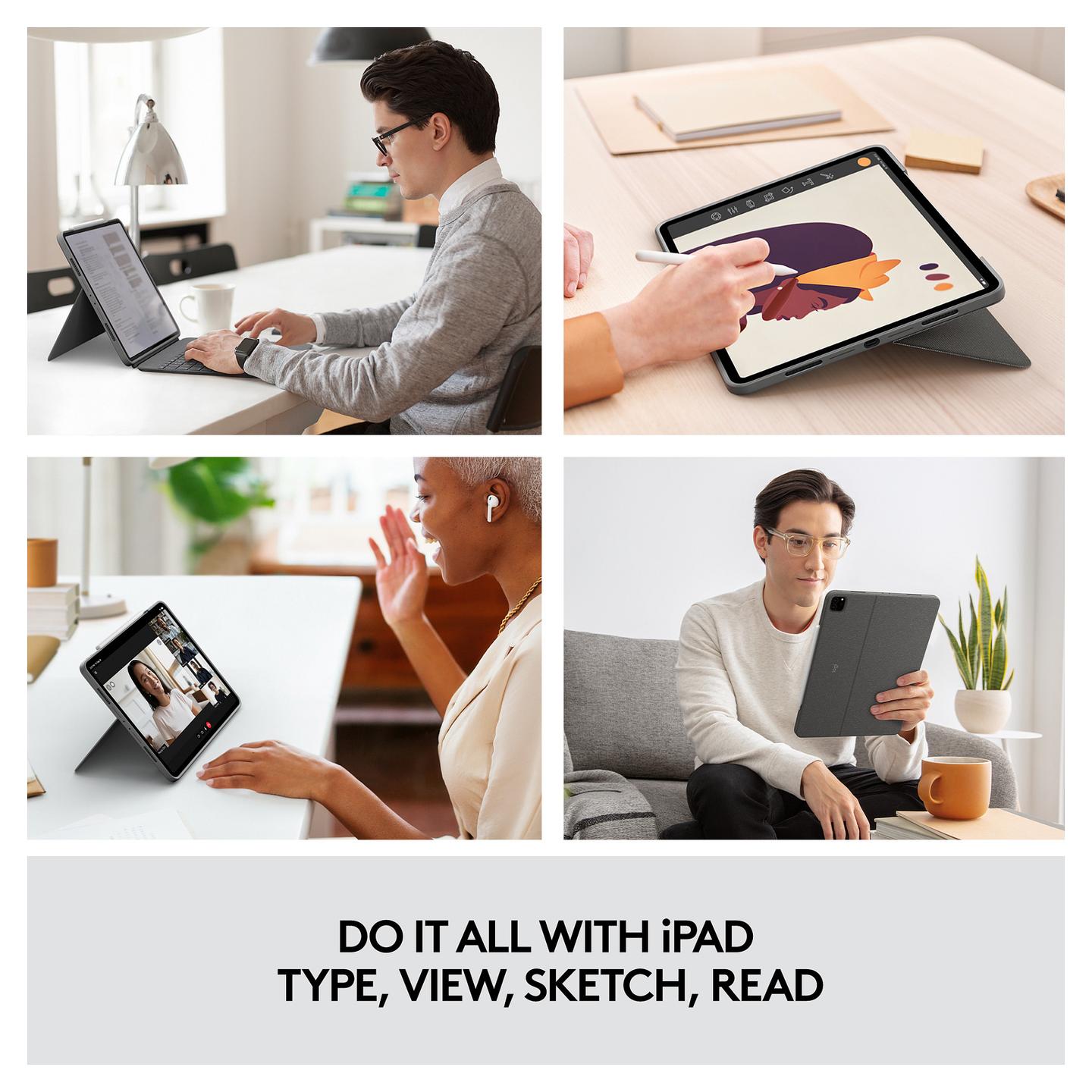 Tastierë me mbështjellëse Logitech Combo Touch për iPad Pro 12.9", me trackpad, taste me ndriçim, Smart Connector, QWERTY britanike – Gri - 4