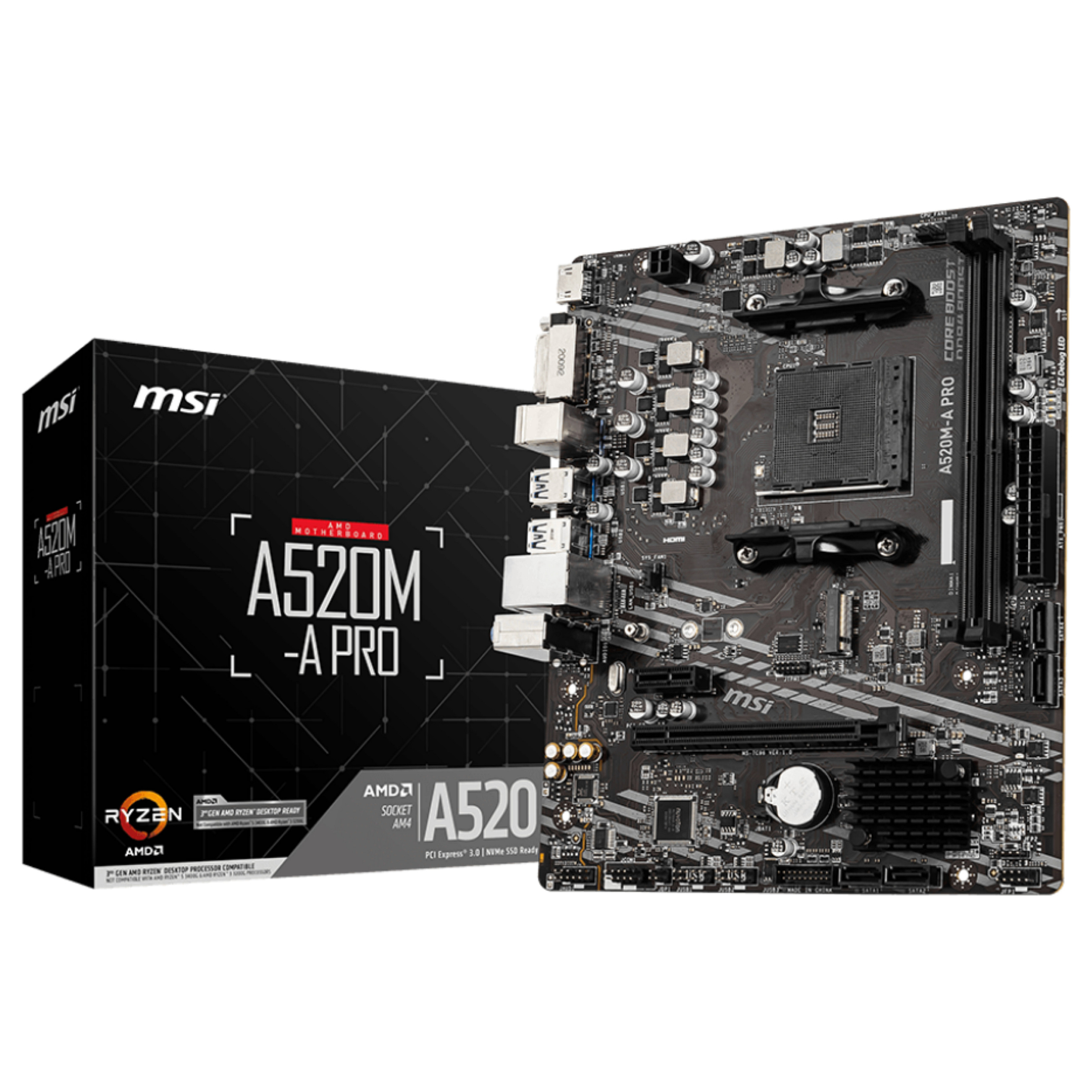 Pllakë Amë MSI A520M-A PRO / AMD AM4 / A520 / DDR4 / Micro-ATX / 1GbE LAN