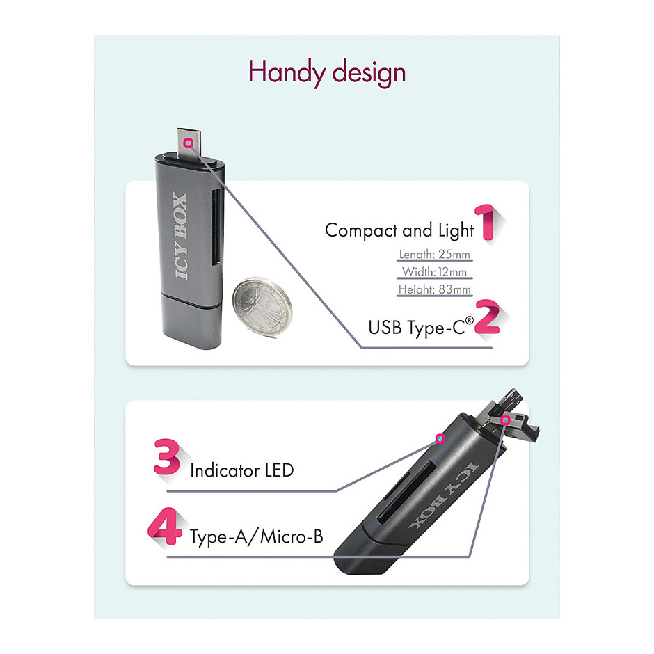 Adapter ICY BOX IB-CR200-C / SD MicroSD / USB-C USB-A Micro-B - 10