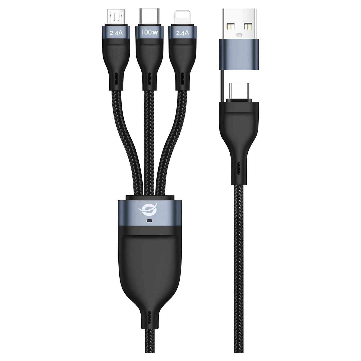 Kabllo USB Conceptronic ETTA06B15 / USB-C në USB-C + Micro-USB B + Lightning / USB 2.0 / 480 Mbit/s / PD 3.0 100W / E-Mark / 1.5m - Zezë