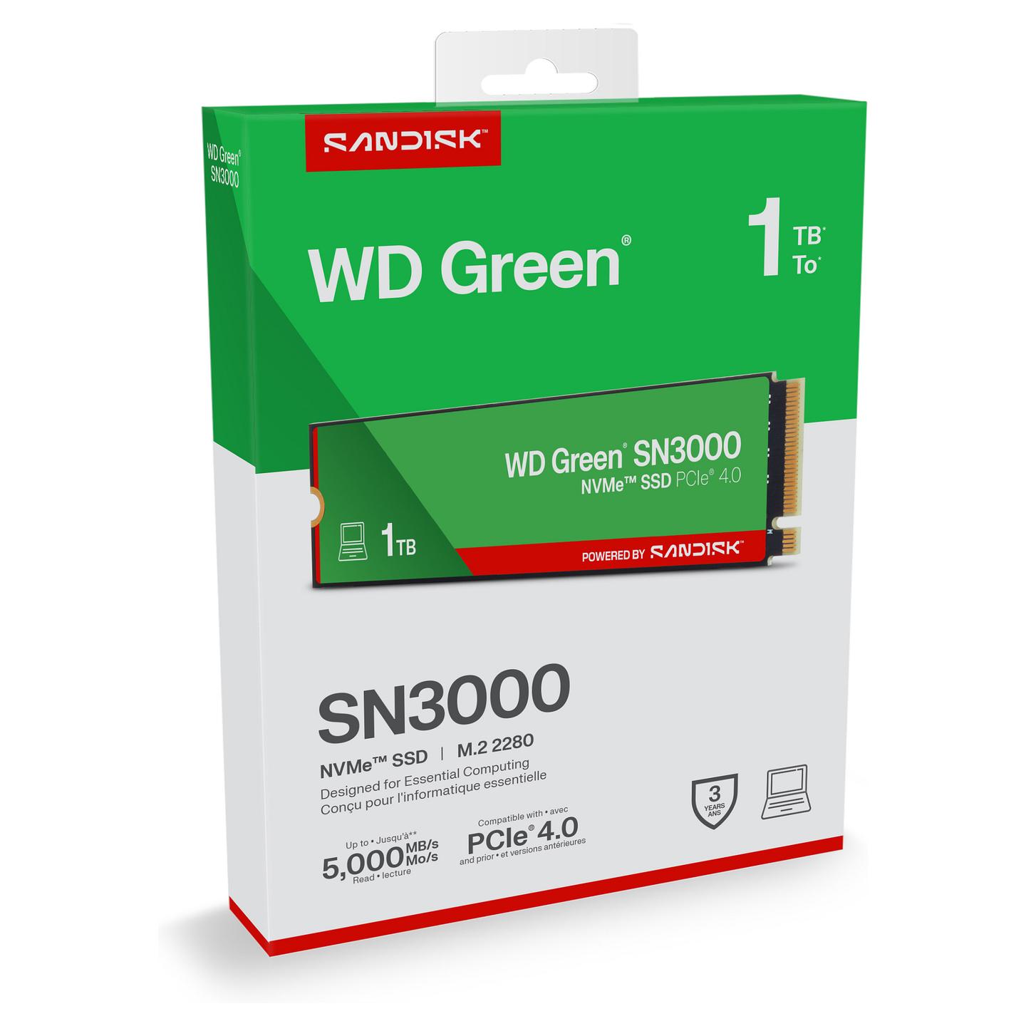 SSD e Brendshme Western Digital Green SN3000 / 1TB / M.2 2280 / PCIe 4.0 NVMe / 5000MB/s Read / 4200MB/s Write - 5
