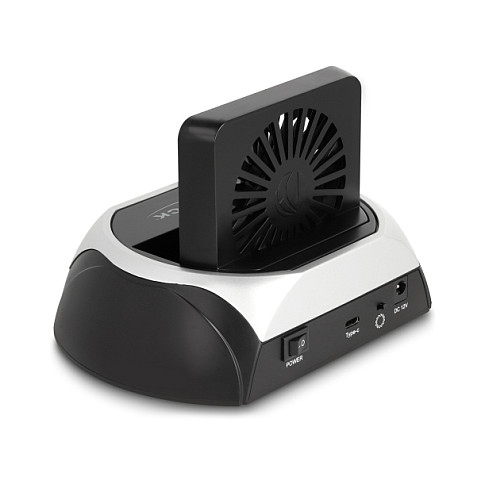 Docking Station për SSD USB 10 Gbps / 2.5″ + 3.5″ SATA HDD/SSD / M.2 NVMe + SATA SSD / Fan - Zezë - 1