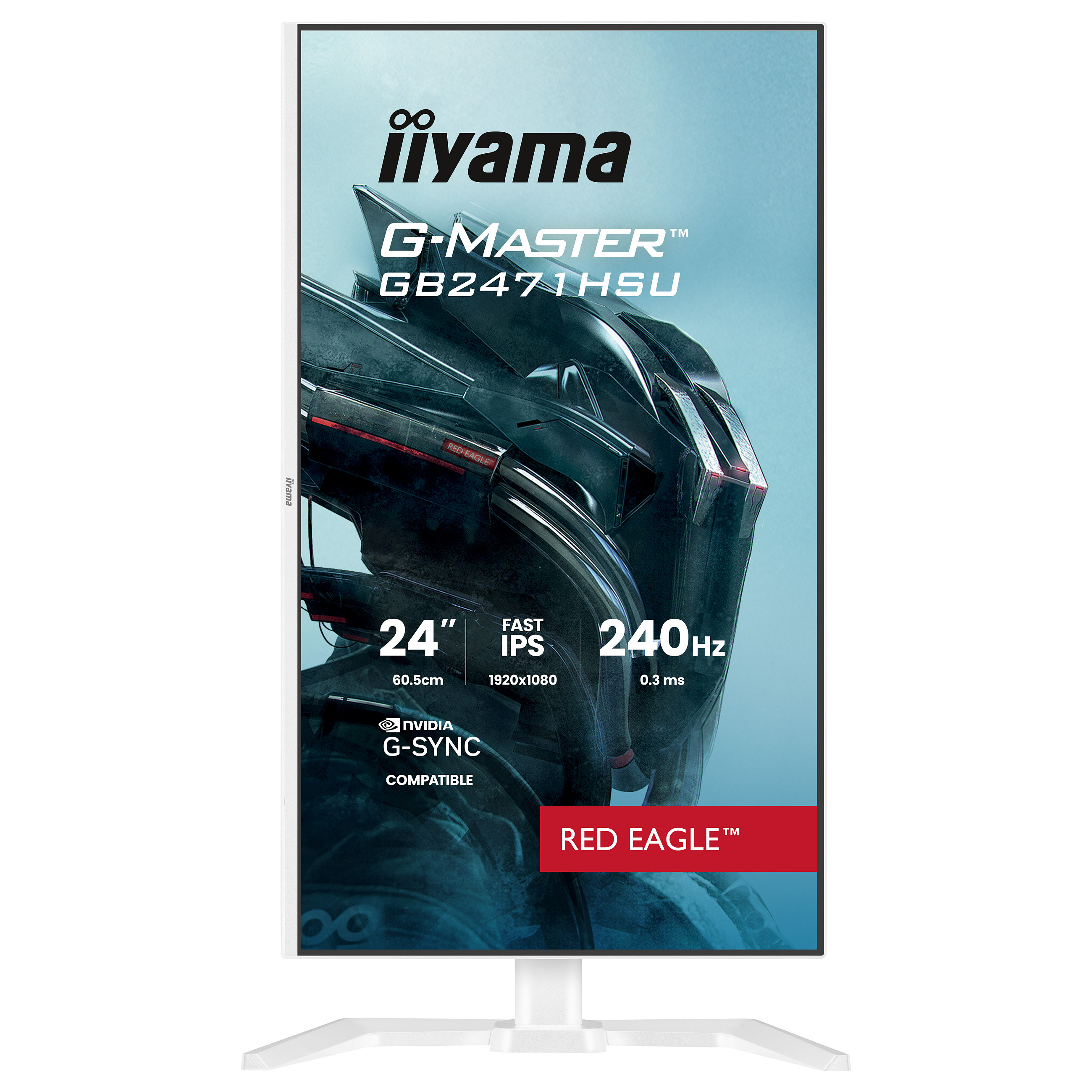 Monitor Gaming iiyama G-MASTER Red Eagle™ GB2471HSU-W1 / 24" / Full HD Fast IPS / 240Hz / 0.3ms / USB+HDMI+DP - Bardhë - 3