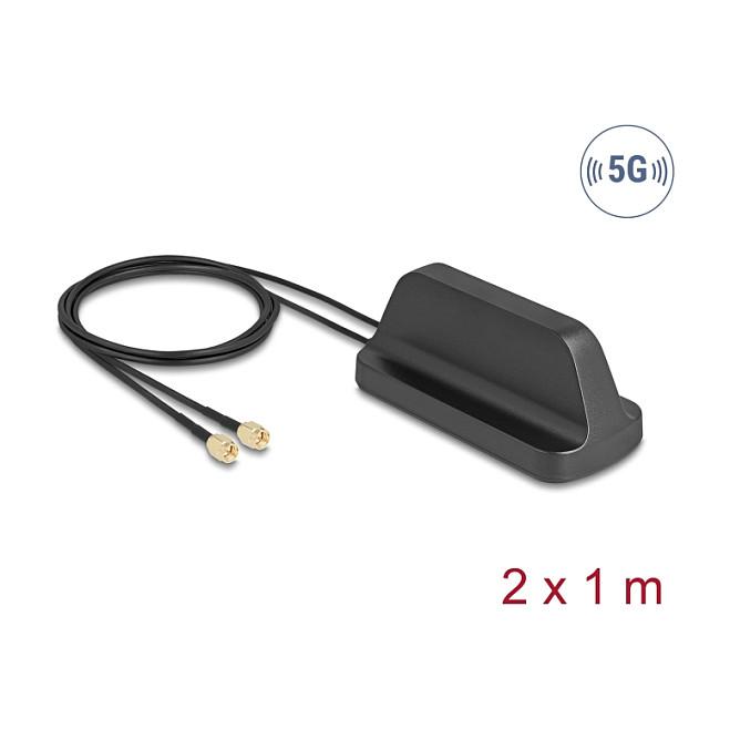 Antena për rrjet Delock 81485, 5G/LTE/GNSS/WiFi 6 MIMO, 2.1–3.0dBi, 2x SMA Male, ULA100 1m - Zezë - 1