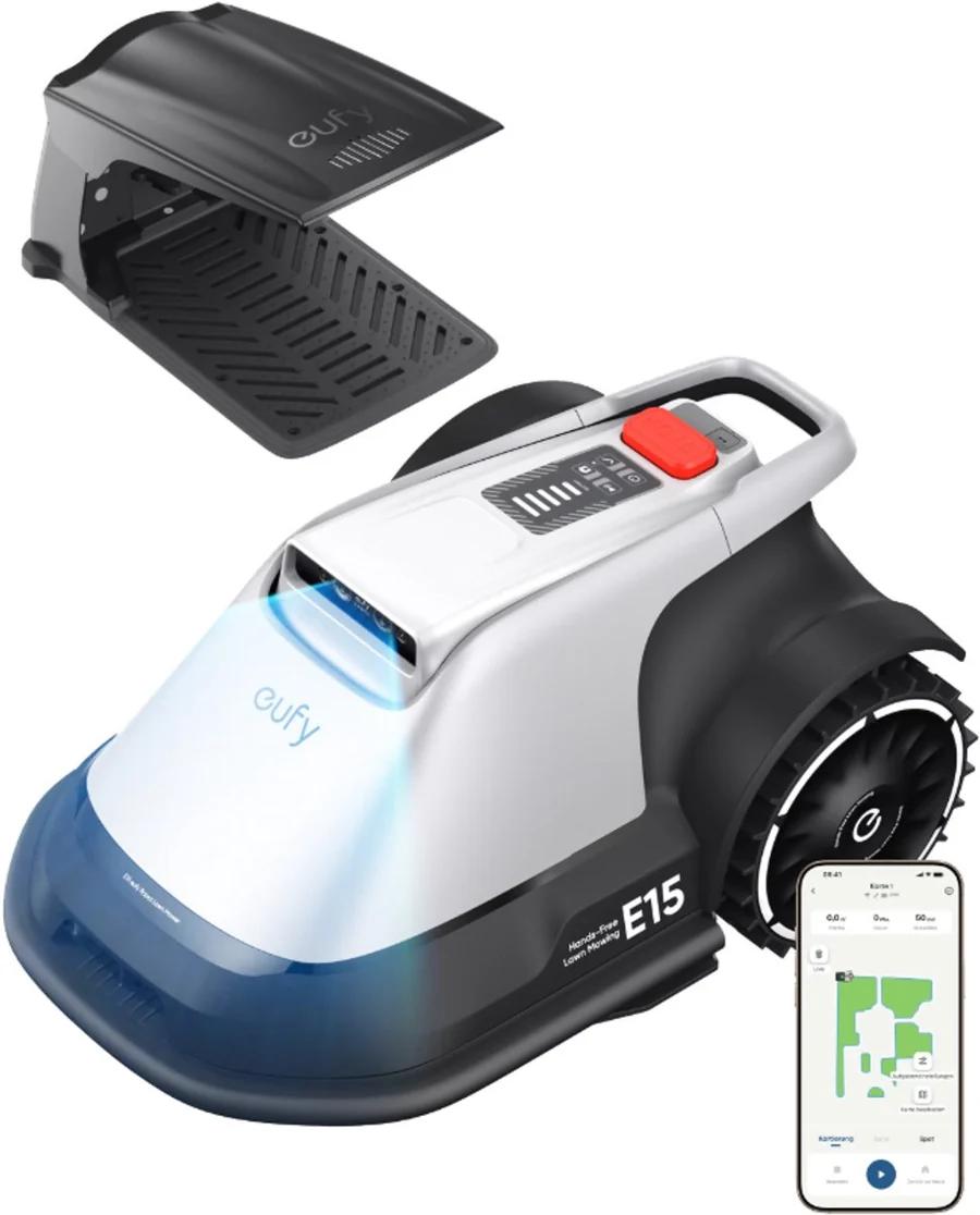 Kositëse Robotike për Bar eufy E15, deri në 800m², 203mm, 25–75mm, GPS - Bardhë/Zezë