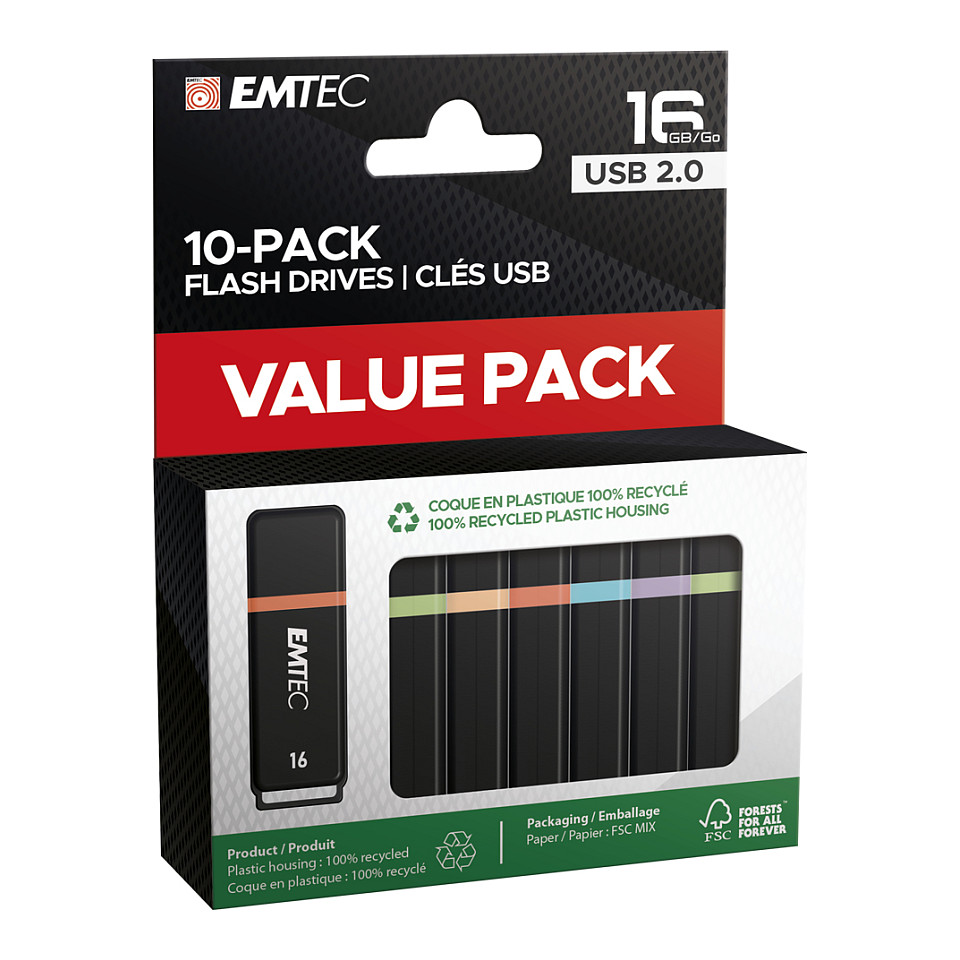 USB Flash Drive STICK Emtec USB 2.0 K100 16GB P10 10-pack color box - 1