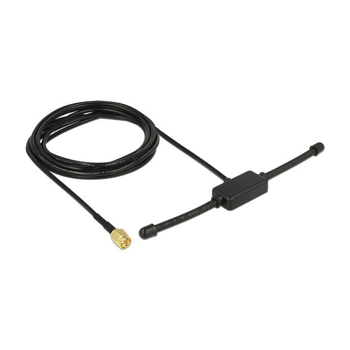 Antena për rrjet Delock 89495, ISM 433MHz, 3dBi, Omnidireksionale, SMA Male, RG-174 2m - Zezë - 1