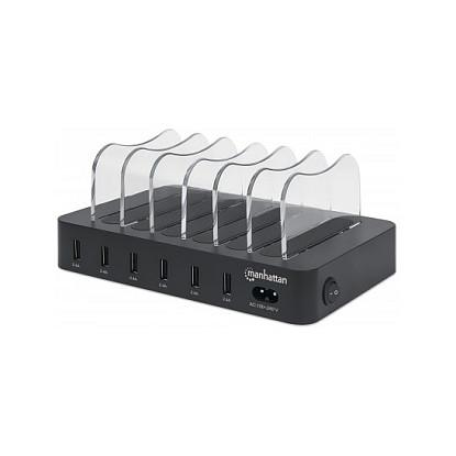 Stacion Karikimi USB Manhattan 102254 / 6x USB-A / 5V 2.4A / 50W / Smart IC / Tregues LED - Zezë