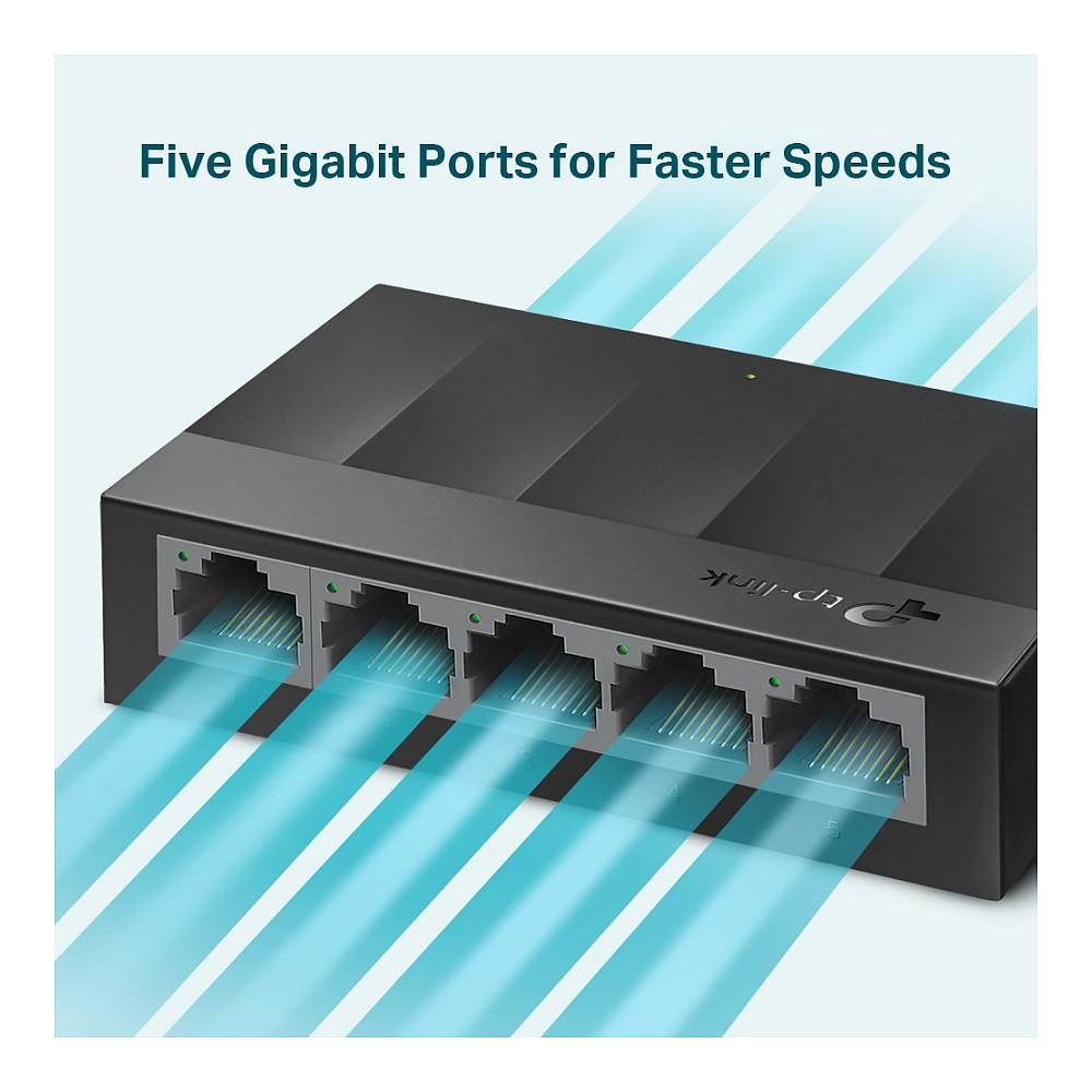 Switch TP-Link LS1005G, 5× Gigabit Ethernet RJ45, Unmanaged, 10Gbps – Zezë - 3