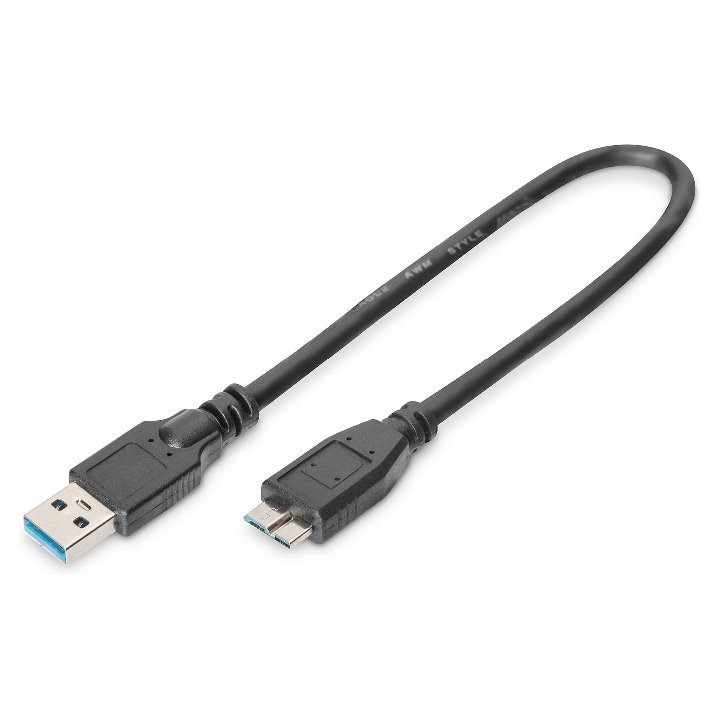 Kabllo USB DIGITUS AK-300117-003-S, USB 3.0, USB-A në Micro-USB B, 0.25 m - Zezë