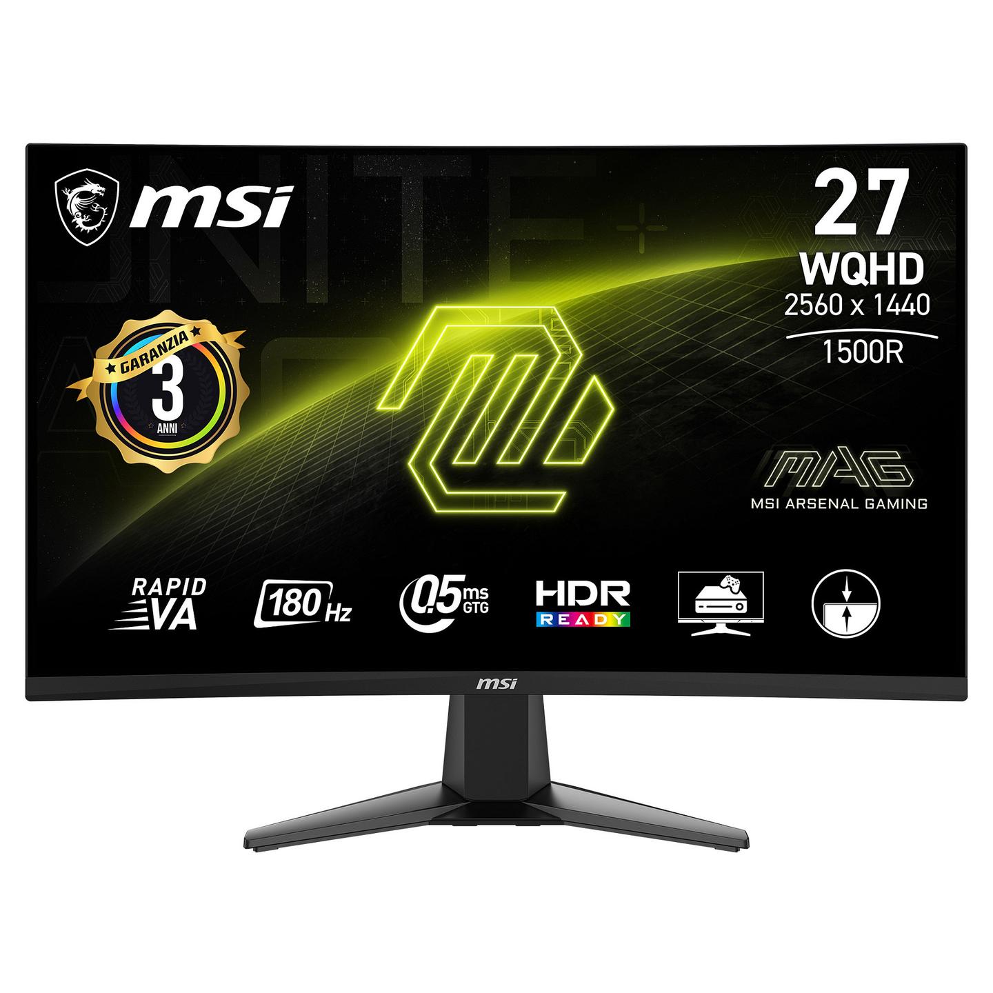 Monitor Gaming MSI MAG 27CQ6F / 27″ / QHD VA Curved / 180 Hz / 0.5 ms / DisplayPort + HDMI - Zezë