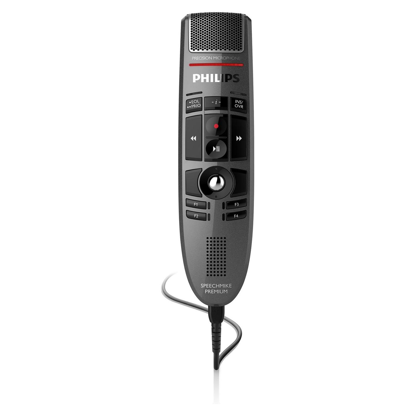 Mikrofon Philips SpeechMike Premium LFH3500/00 / USB 2.0 / Kondensator 10mm / Altoparlant 30mm / Kabllo 2.5m - Gri