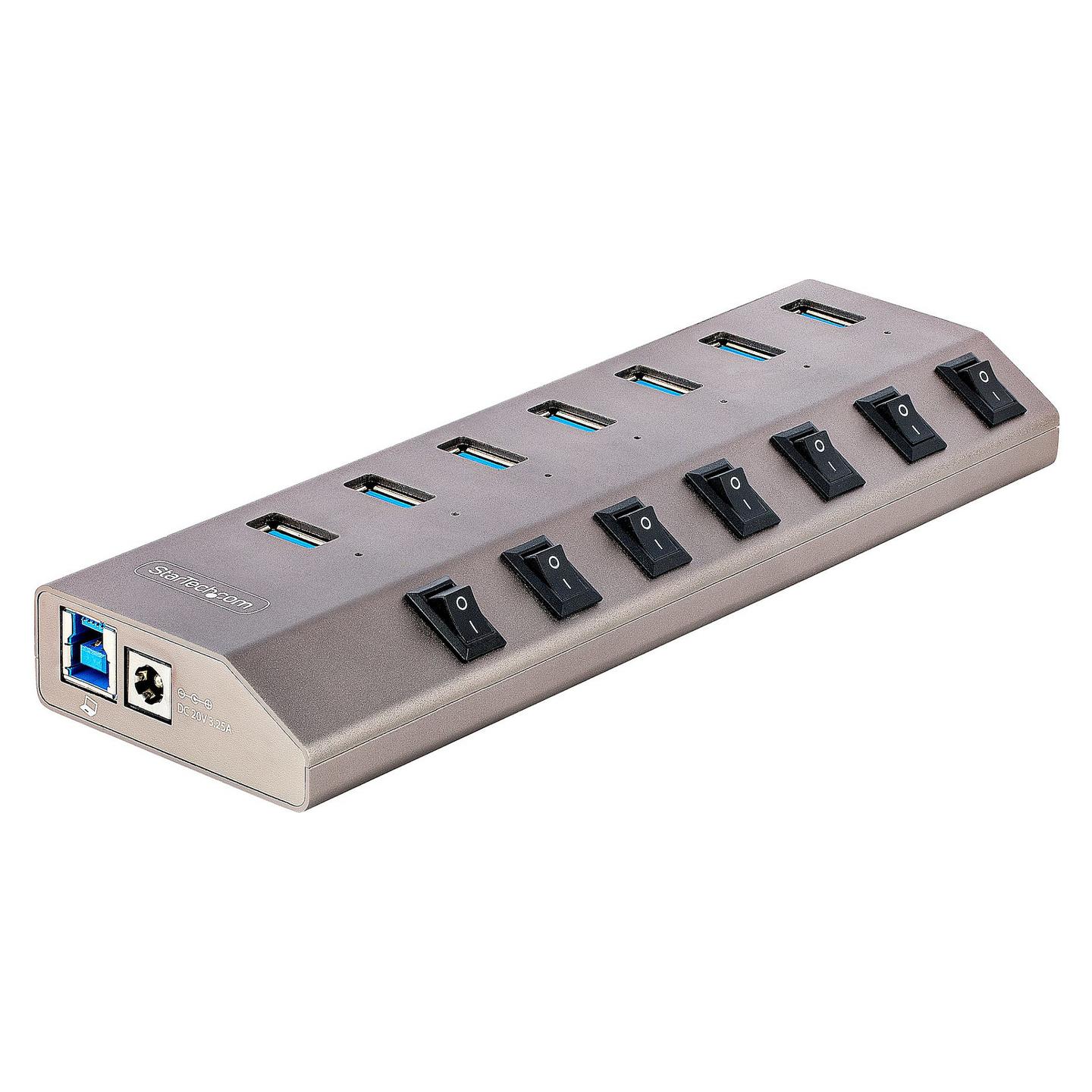 Hub USB StarTech.com 5G7AIBS-USB-HUB-EU, 7× USB-A, USB 3.2 Gen 1, 5 Gbps, Ndërprerës Individualë, Adapter 65 W – Gri