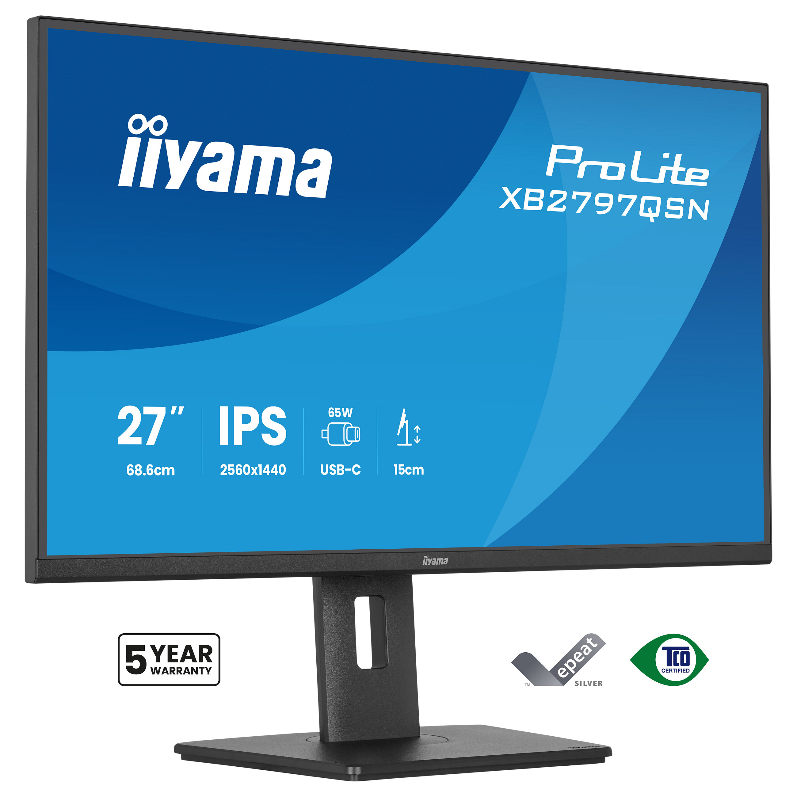 Monitor IIYAMA XB2797QSN-B1 / 27"/ Quad HD IPS / LCD / 75Hz / 1ms / HDMI+USB+DP - Zezë - 1