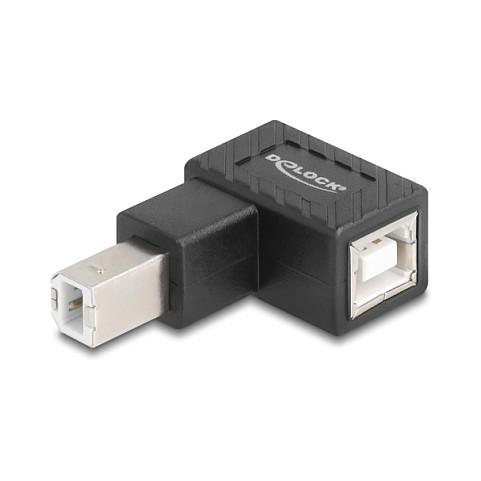 Adapter USB DeLOCK 67204 / USB-B mashkull në USB-B femër / 90° poshtë / USB 2.0 / 480 Mbps - Zezë