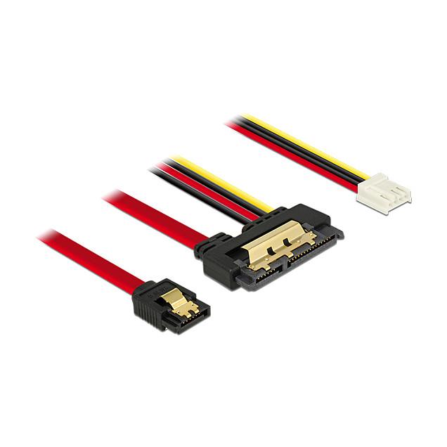 Kabllo SATA DeLOCK 85234, SATA 7-pin + Floppy 4-pin në SATA 22-pin, 30 cm - Zezë