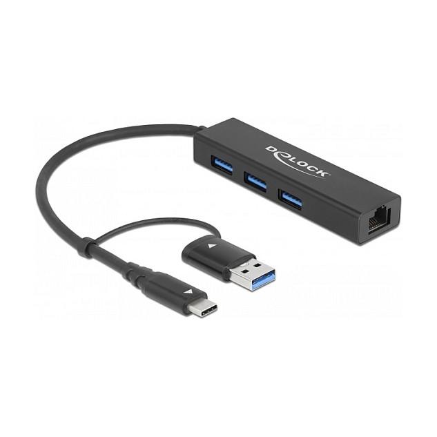 Docking Station DeLOCK 64149 / USB 3.2 Gen 1 / 3x USB-A / Gigabit LAN / 5 Gbit/s / 0.2 m - Zezë