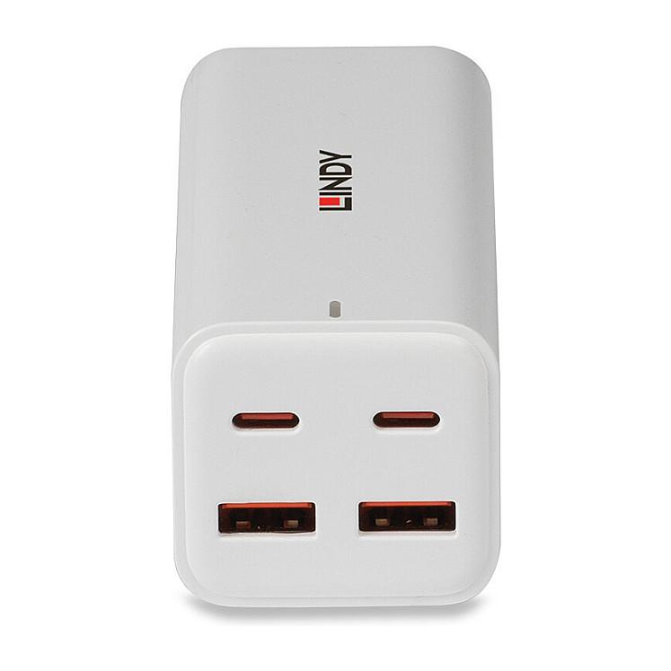 Adapter Lindy 73441 / GaN / 100W / 2x USB-A / 2x USB-C / Fast Charging / 1.5m - Bardhë - 4