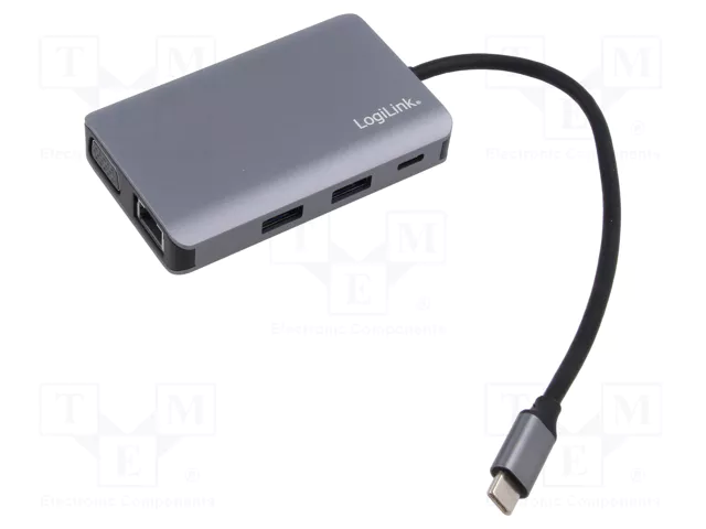 Docking Station LogiLink UA0410 / USB-C / USB 3.2 Gen 1 / 7-Port / 3x USB-A 3.0 / HDMI / VGA / RJ45 Gigabit / PD / 5Gbps - Argjend