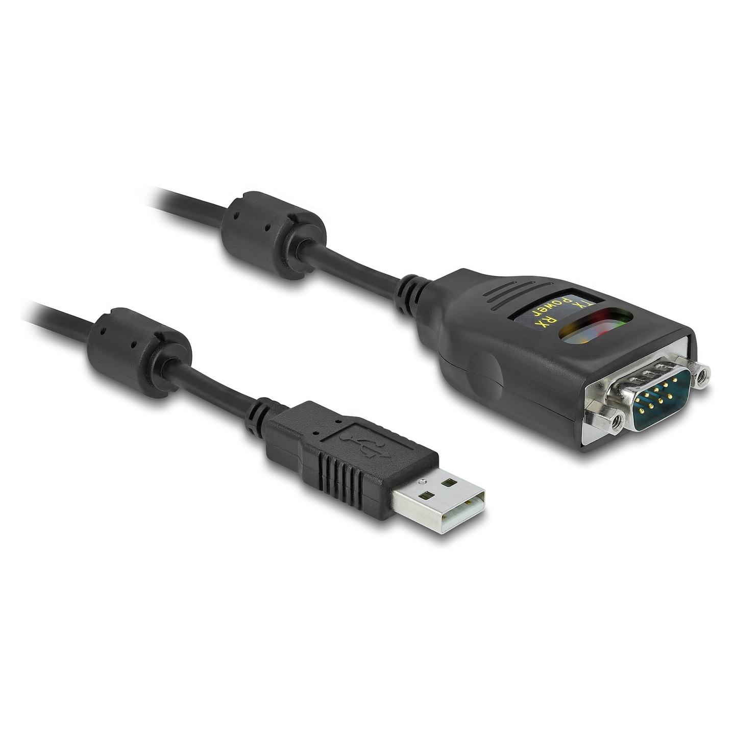 Adapter Serial DeLOCK 64154 / USB 2.0 Type-A Male në RS-232 D-Sub 9-pin Male / FTDI FT231XS / Izolim galvanik 2.5 kV / 2 m - Zezë - 1