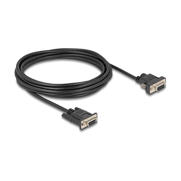 Kabllo Serial DeLOCK 88219 / RS-232 D-Sub9 Female në D-Sub9 Female / 1:1 / Lidhje energjie në Pin 9 / 5 m - Zezë