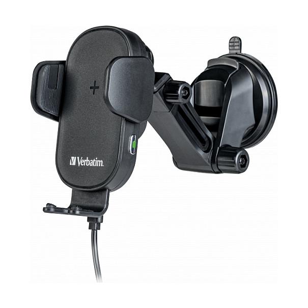 Mbajtës Telefoni për Veturë Verbatim FWC-01, Karikim Wireless Qi, 15W, Mbërthim Automatik, Rrotullim 360°, USB-C në USB-A, Kabllo 1 m – Zezë