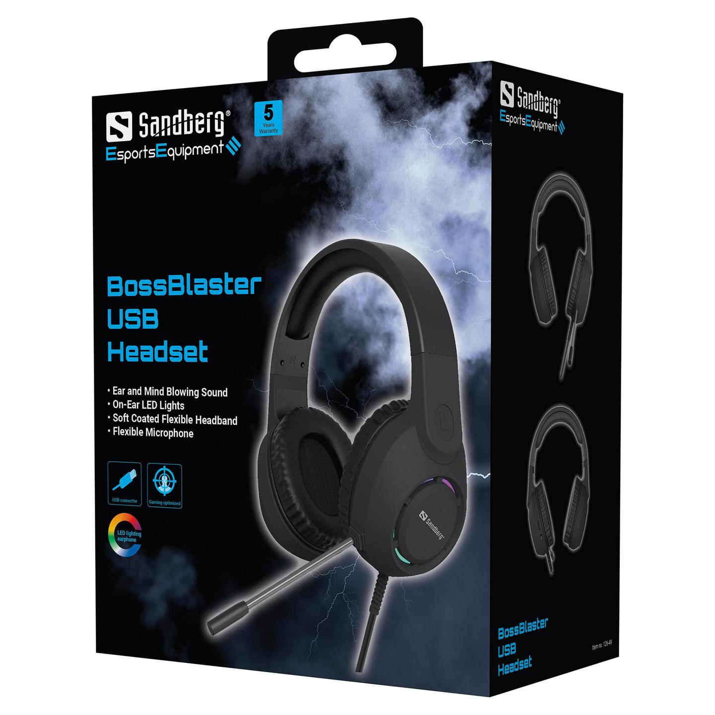 Kufje Gaming Sandberg BossBlaster USB Headset 126-49 / USB-A / 50mm / 20-20000Hz / Mikrofon / LED - Zezë - 6