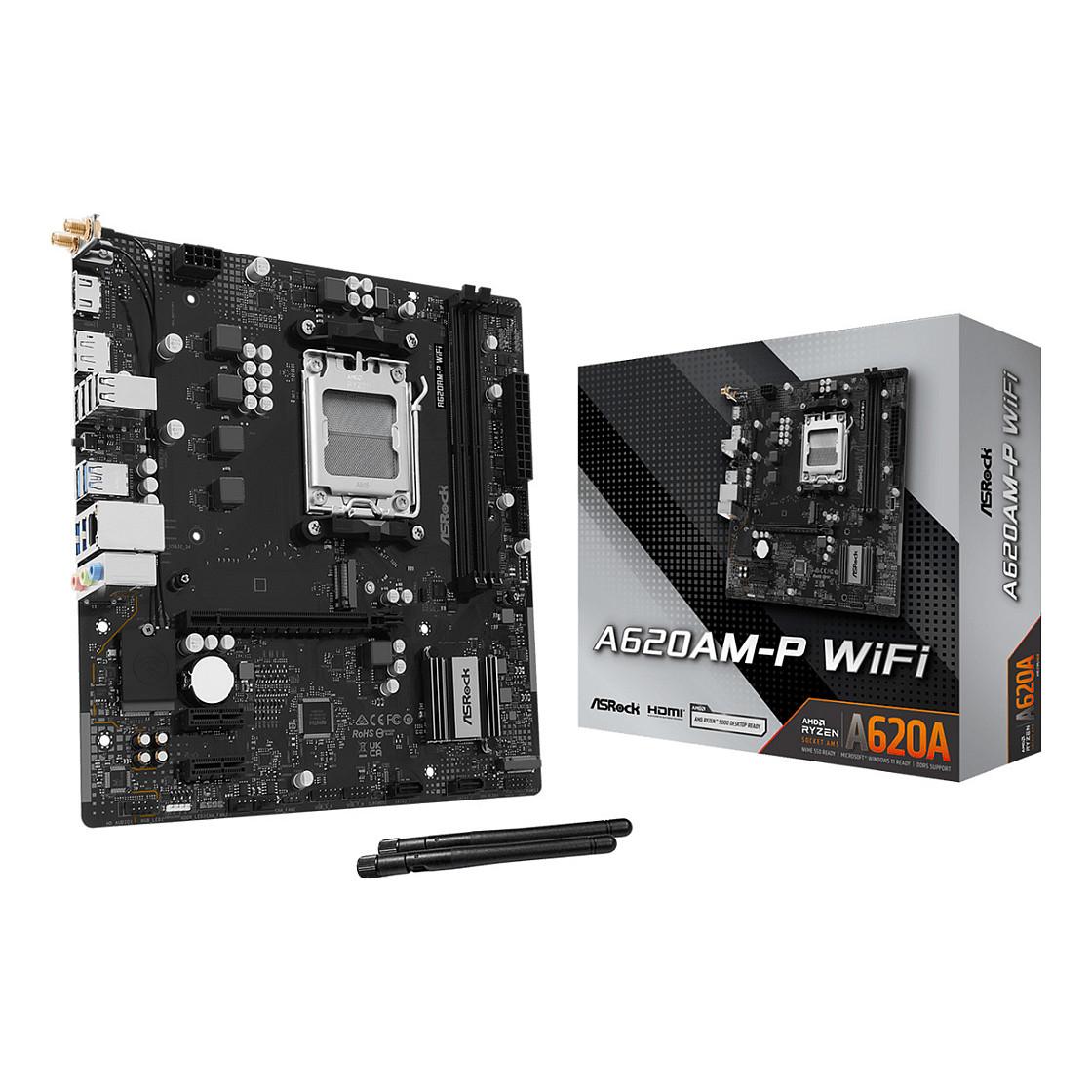 Motherboard ASRock A620AM-P WiFi, AMD AM5, A620A, DDR5, Micro-ATX, PCIe 4.0, Wi-Fi 5, Bluetooth 5.0, Gigabit LAN