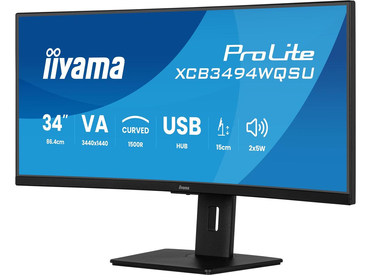 Monitor iiyama ProLite XCB3494WQSU-B1, 34", UWQHD VA Curved, 120Hz, 0.4ms, 2xHDMI+DP+USB - Zezë - 3