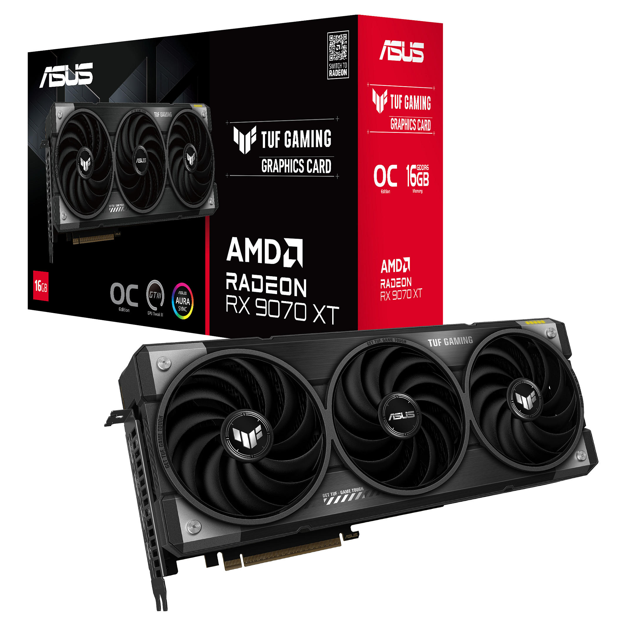 Kartelë Grafike ASUS TUF GAMING RX 9070 XT OC Edition 16GB – GDDR6 / 3 Fan - Gri - 12