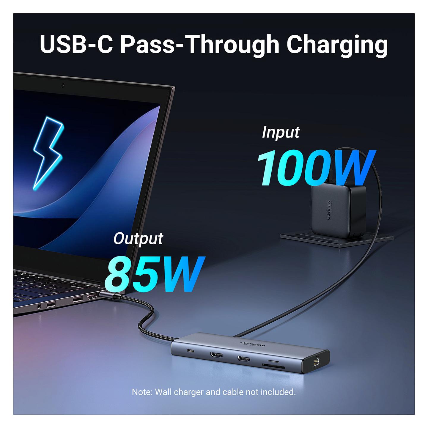 Hub USB-C UGREEN CM639, 2x USB-A, 2x USB-C, 2x HDMI, Gigabit Ethernet, SD, TF, PD 100W - Gri - 7