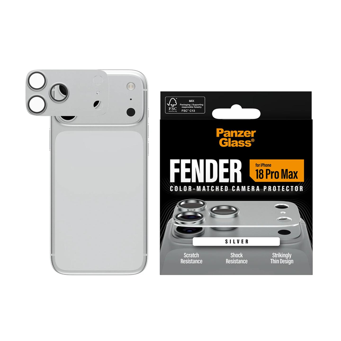 Mbrojtës për Kamera PanzerGlass Fender, për iPhone 18 Pro Max, Xham i Temperuar, Kornizë Alumini - Argjend - 2