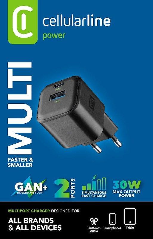 Karikues GaN Cellularline / 30W / USB-C PD + USB-A / 2 Porta - Zezë - 2