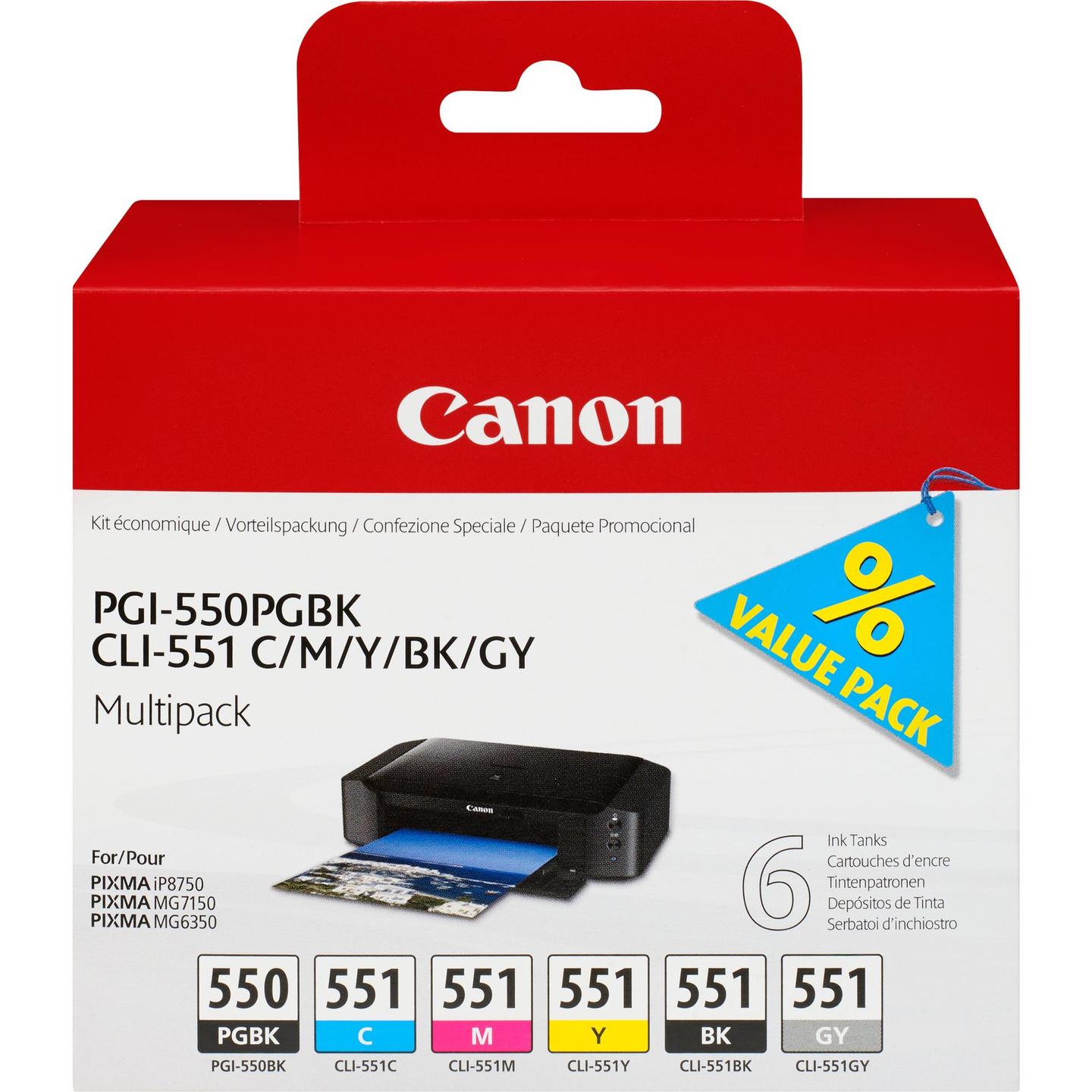 INK Canon PGI-550/CLI-551 / 6496B005 / 6 copë – PGBK,C,M,Y,BK,GY - 1