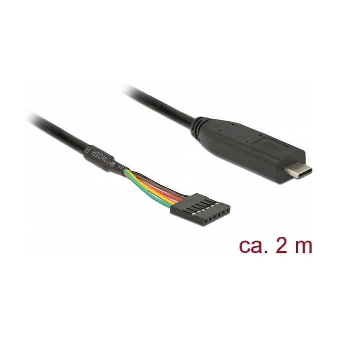 Kabllo konvertuese DeLOCK 63947, USB-C në TTL 5 V, 6 pina, FTDI FT232RL, 2 m - Zezë - 2