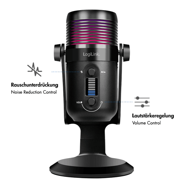Mikrofon LogiLink HS0058 / USB-C / Kondensator / 192 kHz / 24-bit / Kardioid / RGB / 3.5mm - Zezë - 2